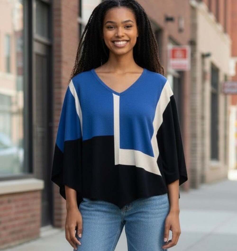 alice + olivia Colorblock V-Neck Batwing Sleeve Poncho Top